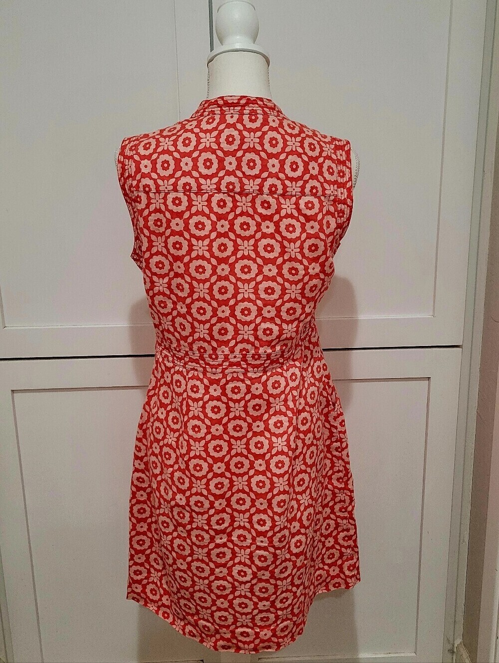 Boden 100% Linen Orange & Cream Sleeveless Floral Mini Dress | Size 6P - Picture 3 of 10